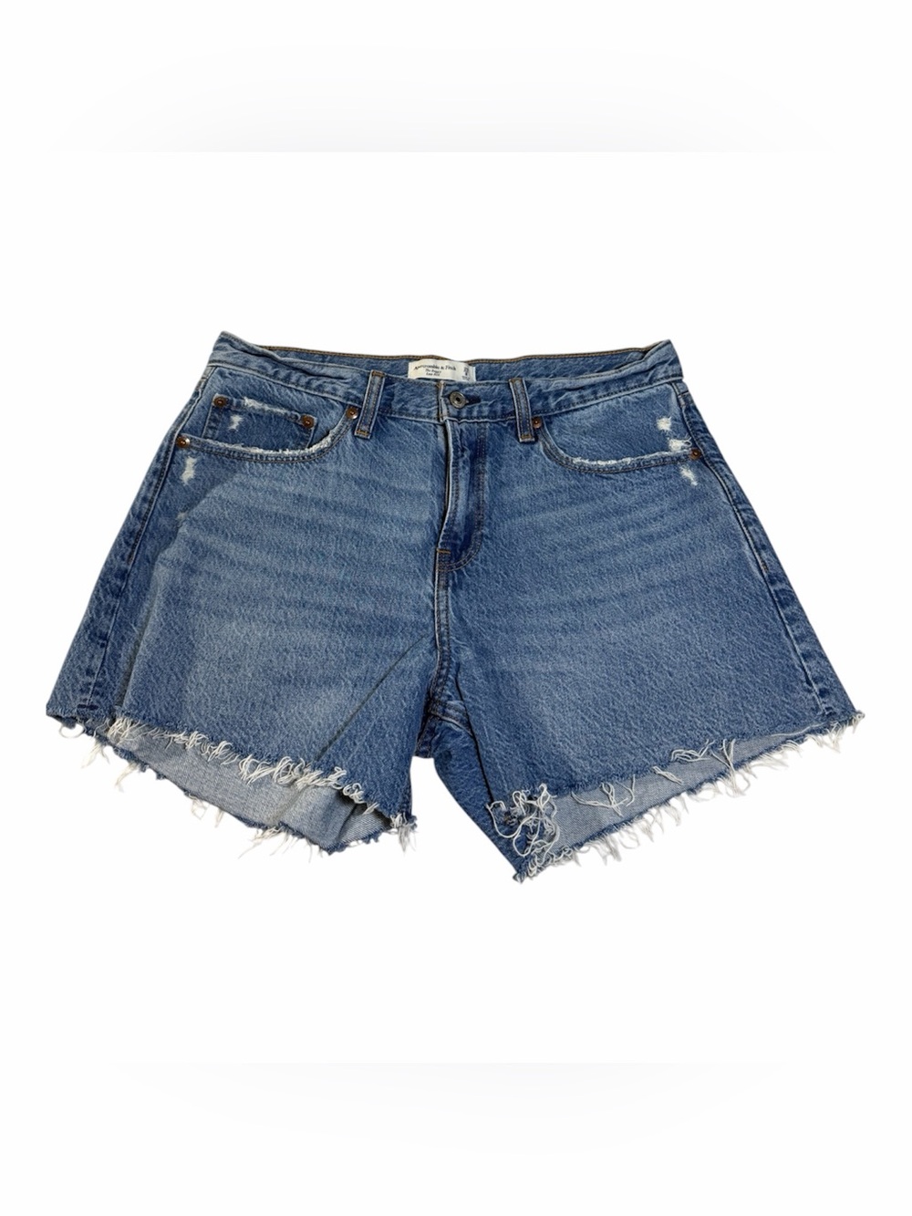 Abercrombie & Fitch The Baggy Low Rise Denim Shorts 29/8 Medium Wash Distressed